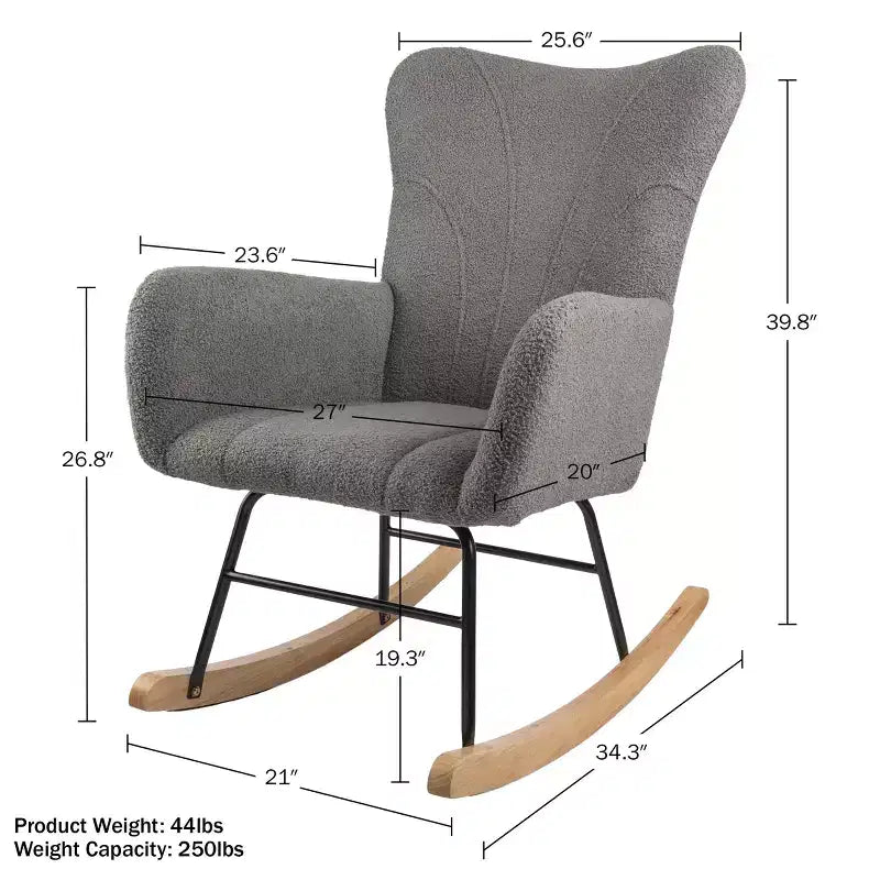 Rocking Chair Teddy Fabric Upholstered Chair Ergonomic Modern Rocker