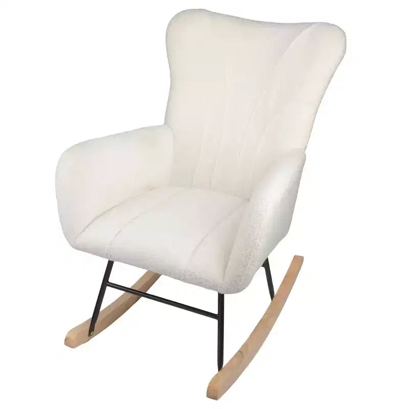 Rocking Chair Teddy Fabric Upholstered Chair Ergonomic Modern Rocker