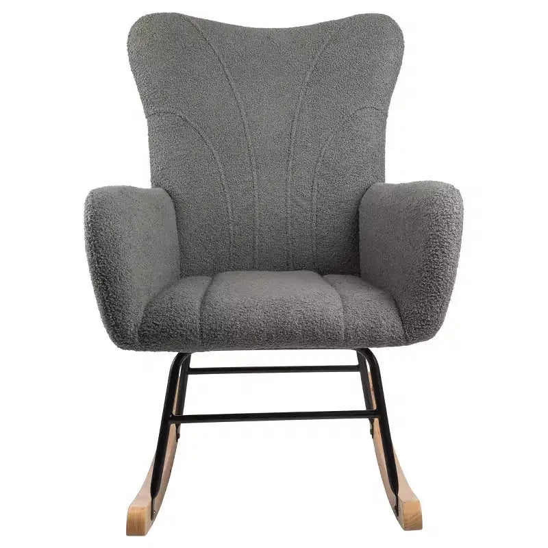 Rocking Chair Teddy Fabric Upholstered Chair Ergonomic Modern Rocker