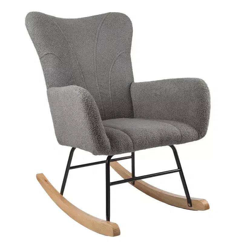 Rocking Chair Teddy Fabric Upholstered Chair Ergonomic Modern Rocker