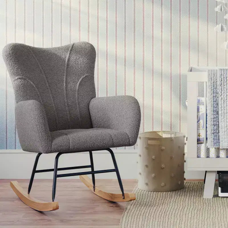 Sedia a dondolo in tessuto Teddy, poltrona ergonomica moderna a dondolo