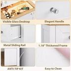 Zstar White Drawer Dresser with Mirro and LED Strip, 4 Drawer Cabinet with Cristal Knobs, Modern Makeup Vanity Table for Small Space