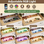 Zstar White Drawer Dresser with Mirro and LED Strip, 4 Drawer Cabinet with Cristal Knobs, Modern Makeup Vanity Table for Small Space