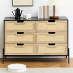 Cassettiera in rattan naturale a 6 cassetti, Cassettiera in legno, Armadietto contenitore rustico con gambe in metallo, Cassettiera moderna