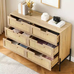 Cassettiera in rattan naturale a 6 cassetti, Cassettiera in legno, Armadietto contenitore rustico con gambe in metallo, Cassettiera moderna
