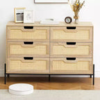 Cassettiera in rattan naturale a 6 cassetti, Cassettiera in legno, Armadietto contenitore rustico con gambe in metallo, Cassettiera moderna