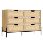 Cassettiera in rattan naturale a 6 cassetti, Cassettiera in legno, Armadietto contenitore rustico con gambe in metallo, Cassettiera moderna