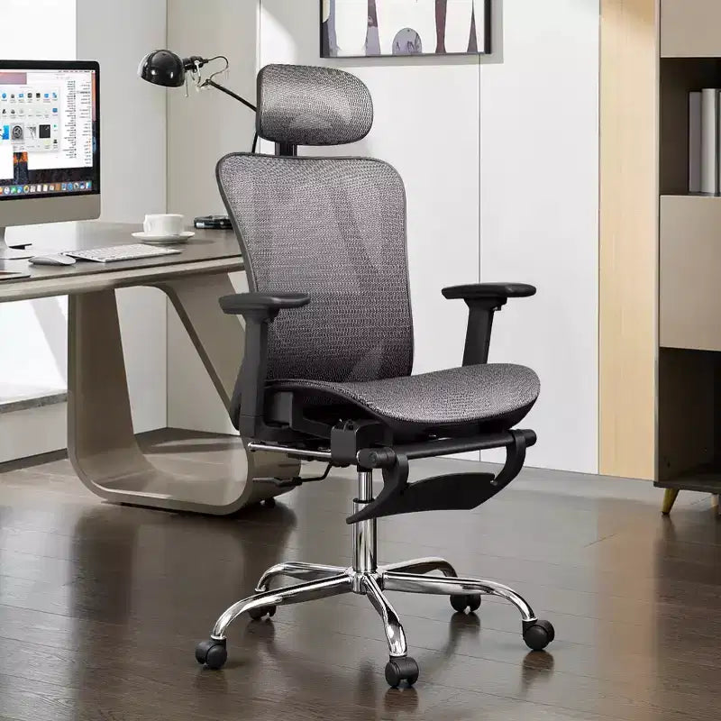 GALAXHERO Sedia da Ufficio Ergonomica in Rete, Sedia da Scrivania Reclinabile con Schienale Alto con Poggiapiedi Estraibile e Supporto Lombare Regolabile, Funzione Basculante, Nero