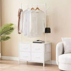 Appendiabiti Zstar con 4 cassetti, Organizer armadio autoportante, Cassettiera con struttura in acciaio e piano in legno