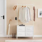 Appendiabiti Zstar con 4 cassetti, Organizer armadio autoportante, Cassettiera con struttura in acciaio e piano in legno