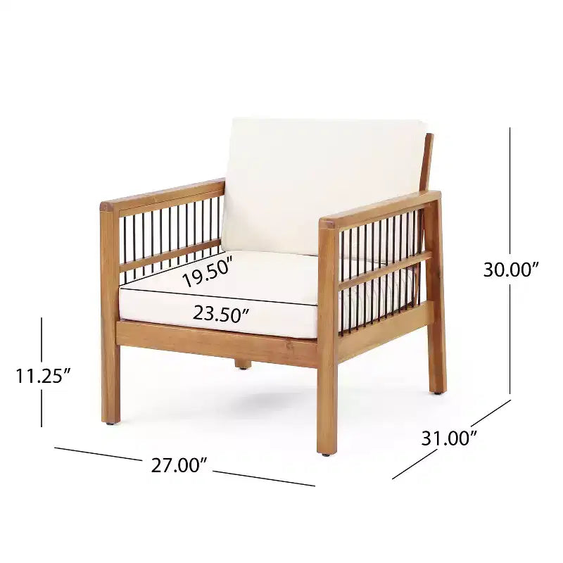 Christopher Knight Home Elias Outdoor Acacia Wood and Iron Club Chair with Cushions