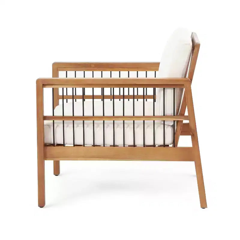 Christopher Knight Home Elias Outdoor Acacia Wood and Iron Club Chair with Cushions