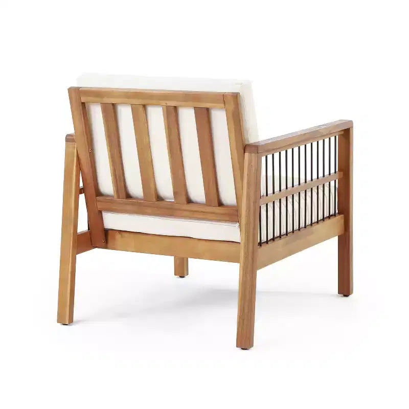 Christopher Knight Home Elias Outdoor Acacia Wood and Iron Club Chair with Cushions