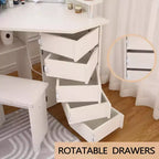 Makeup Vanity Desk - Vanity Desk Set with Lights & Power Outlet Corner Vanity Table with 5 Rotating Drawers 3 Lighting Mode
