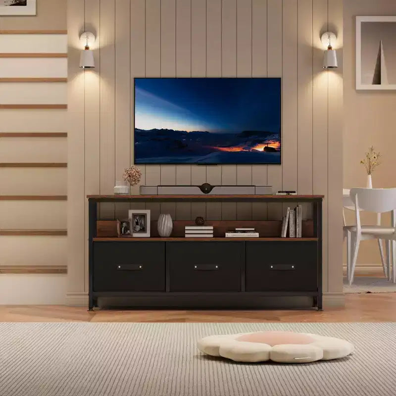 55 Inch TV Stand for Living Room, TV Stand with 3 Drawers, Compact Entertainment Center with Storage Solutions