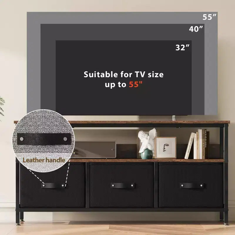 55 Inch TV Stand for Living Room, TV Stand with 3 Drawers, Compact Entertainment Center with Storage Solutions