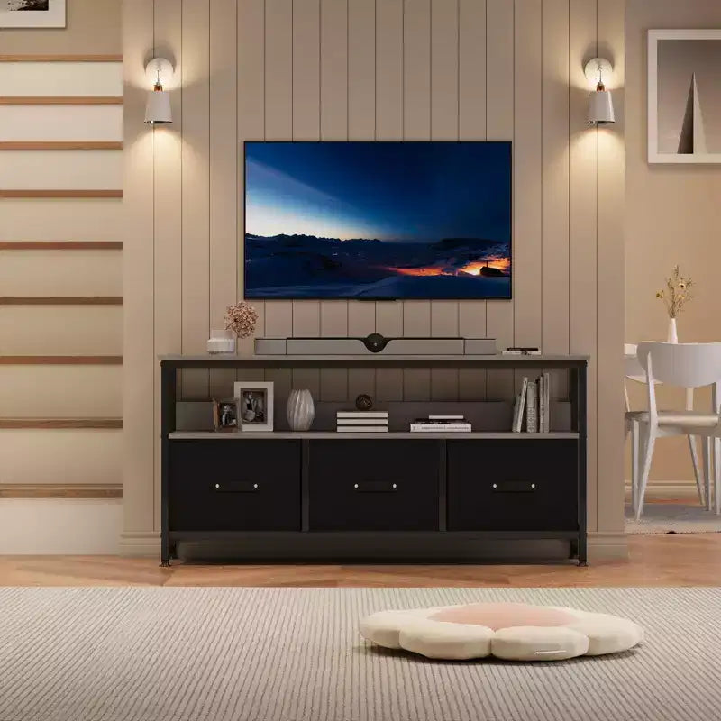 55 Inch TV Stand for Living Room, TV Stand with 3 Drawers, Compact Entertainment Center with Storage Solutions