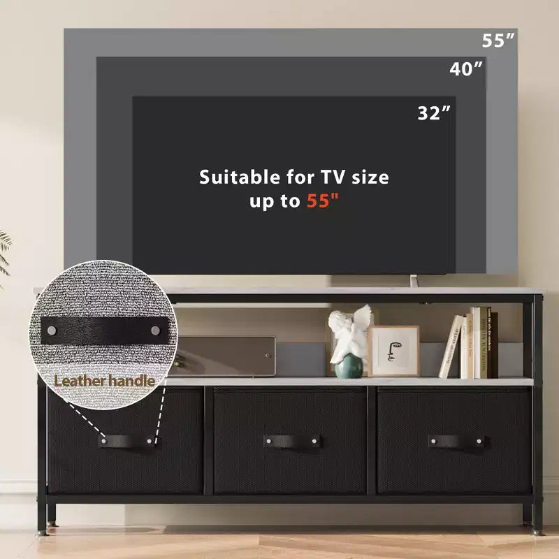 55 Inch TV Stand for Living Room, TV Stand with 3 Drawers, Compact Entertainment Center with Storage Solutions