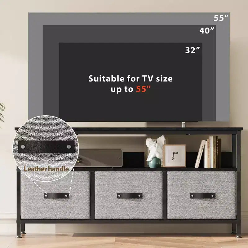 55 Inch TV Stand for Living Room, TV Stand with 3 Drawers, Compact Entertainment Center with Storage Solutions