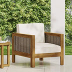 Poltroncine Okak da esterno con telaio in vimini, set da 1/3, poltrona club in acacia imbottita per cortile, patio e giardino, portata massima 180 kg