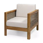 Poltroncine Okak da esterno con telaio in vimini, set da 1/3, poltrona club in acacia imbottita per cortile, patio e giardino, portata massima 180 kg
