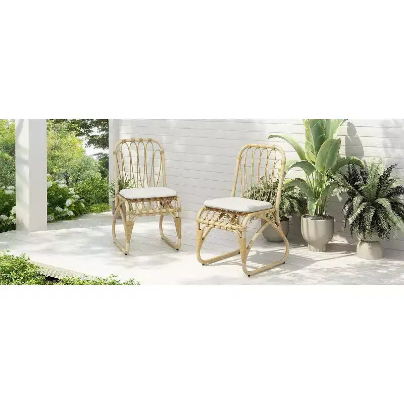 Okak Boho PE Wicker Patio Accent Chairs Upholstered Dining Chairs,Set of 2,Outdoor Rattan Chairs for Backyard,Garden&Patio,,400lbs Max