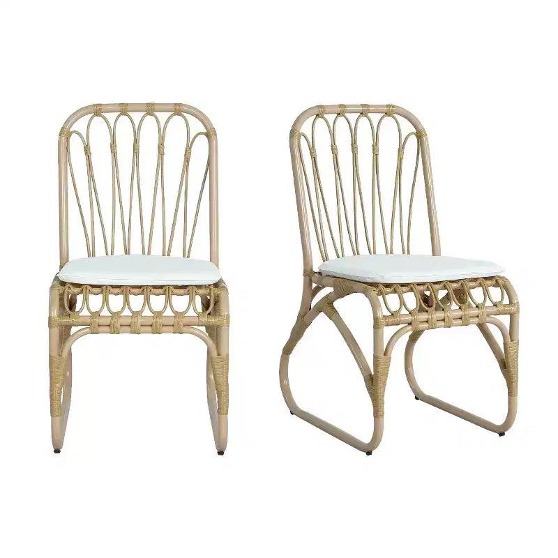 Okak Boho PE Wicker Patio Accent Chairs Upholstered Dining Chairs,Set of 2,Outdoor Rattan Chairs for Backyard,Garden&Patio,,400lbs Max
