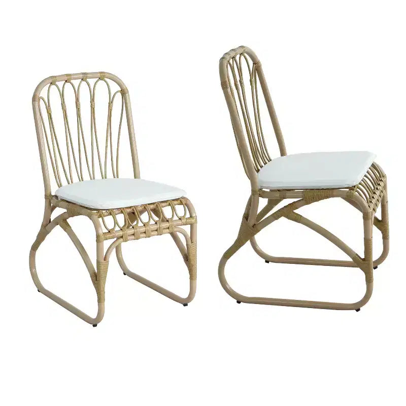 Okak Boho PE Wicker Patio Accent Chairs Upholstered Dining Chairs,Set of 2,Outdoor Rattan Chairs for Backyard,Garden&Patio,,400lbs Max
