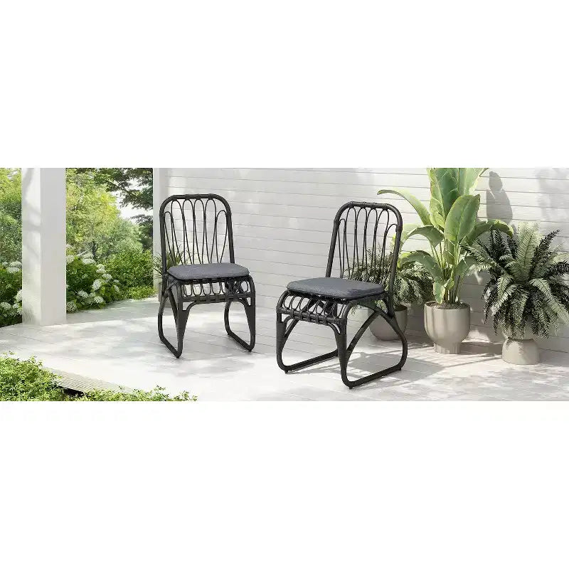 Okak Boho PE Wicker Patio Accent Chairs Upholstered Dining Chairs,Set of 2,Outdoor Rattan Chairs for Backyard,Garden&Patio,,400lbs Max