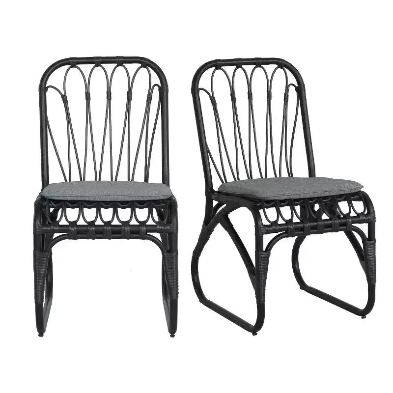 Okak Boho PE Wicker Patio Accent Chairs Upholstered Dining Chairs,Set of 2,Outdoor Rattan Chairs for Backyard,Garden&Patio,,400lbs Max
