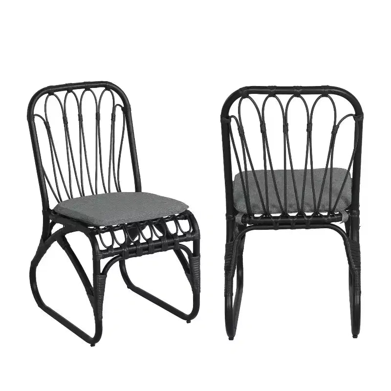 Okak Boho PE Wicker Patio Accent Chairs Upholstered Dining Chairs,Set of 2,Outdoor Rattan Chairs for Backyard,Garden&Patio,,400lbs Max
