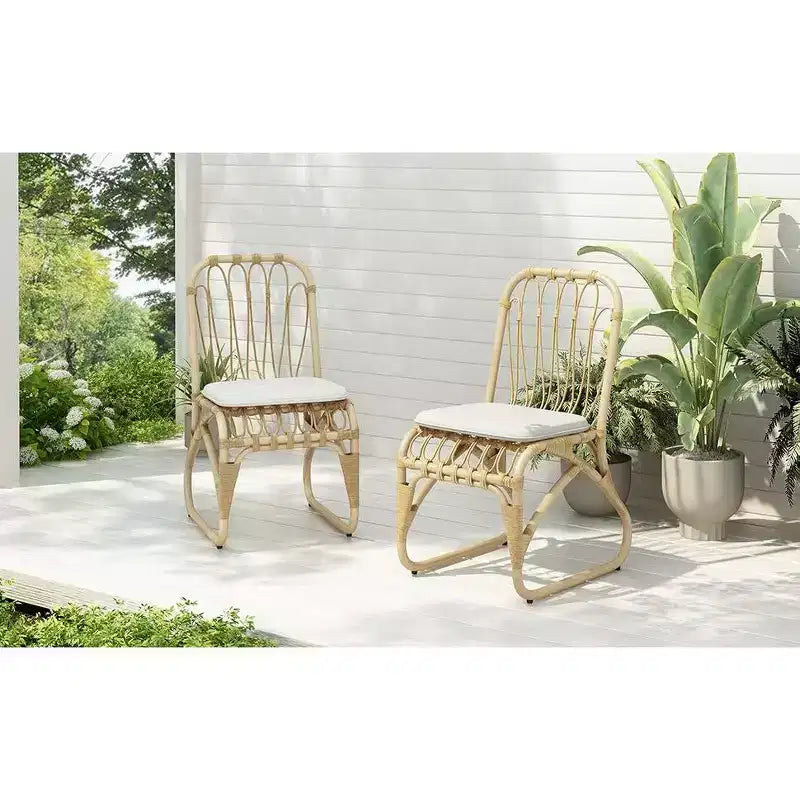 Okak Boho PE Wicker Patio Accent Chairs Upholstered Dining Chairs,Set of 2,Outdoor Rattan Chairs for Backyard,Garden&Patio,,400lbs Max