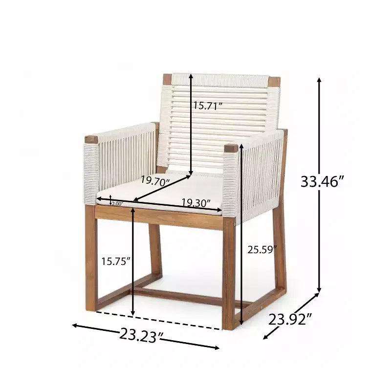 Okak Boho Sedie da esterno in acacia con corde intrecciate a mano, set da 2, poltrone da patio con cuscino lavabile per giardino, capacità massima 180 kg