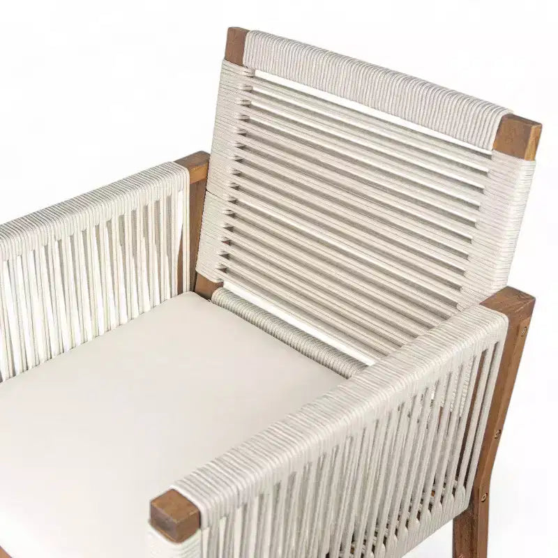 Okak Boho Sedie da esterno in acacia con corde intrecciate a mano, set da 2, poltrone da patio con cuscino lavabile per giardino, capacità massima 180 kg