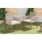 Okak Boho Sedie da esterno in acacia con corde intrecciate a mano, set da 2, poltrone da patio con cuscino lavabile per giardino, capacità massima 180 kg