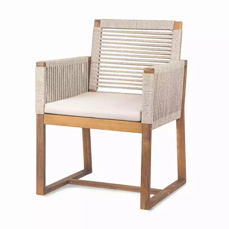 Okak Boho Sedie da esterno in acacia con corde intrecciate a mano, set da 2, poltrone da patio con cuscino lavabile per giardino, capacità massima 180 kg