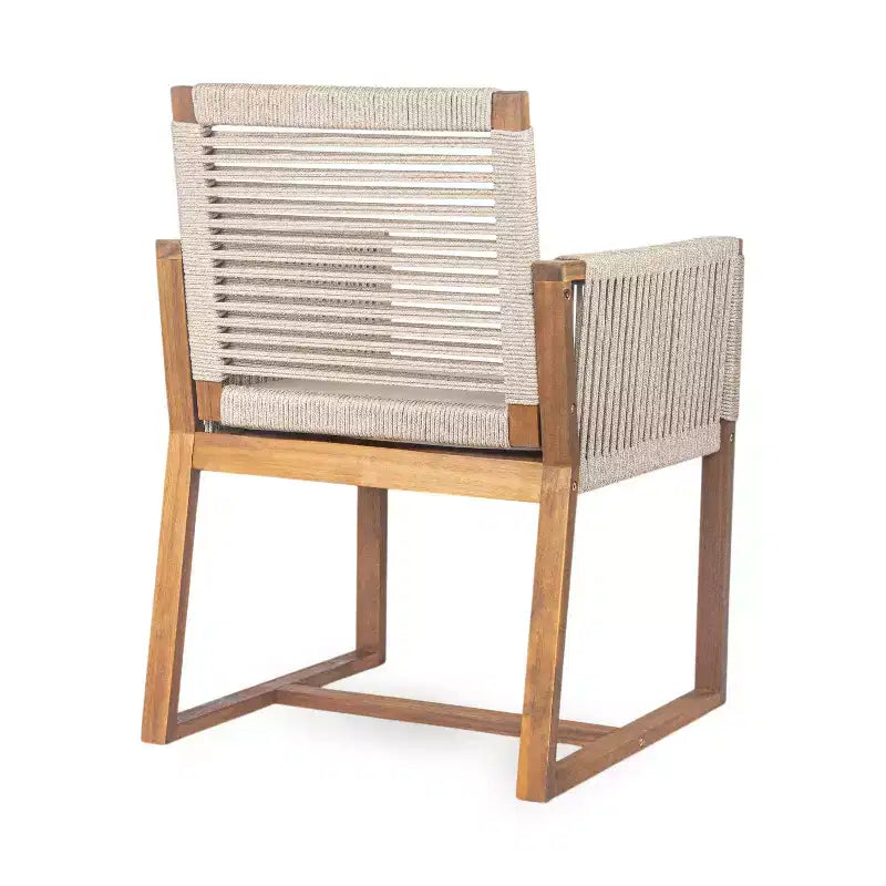 Okak Boho Sedie da esterno in acacia con corde intrecciate a mano, set da 2, poltrone da patio con cuscino lavabile per giardino, capacità massima 180 kg