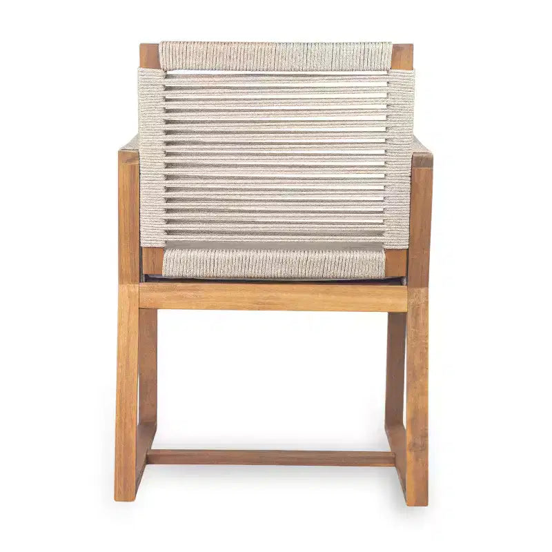 Okak Boho Sedie da esterno in acacia con corde intrecciate a mano, set da 2, poltrone da patio con cuscino lavabile per giardino, capacità massima 180 kg