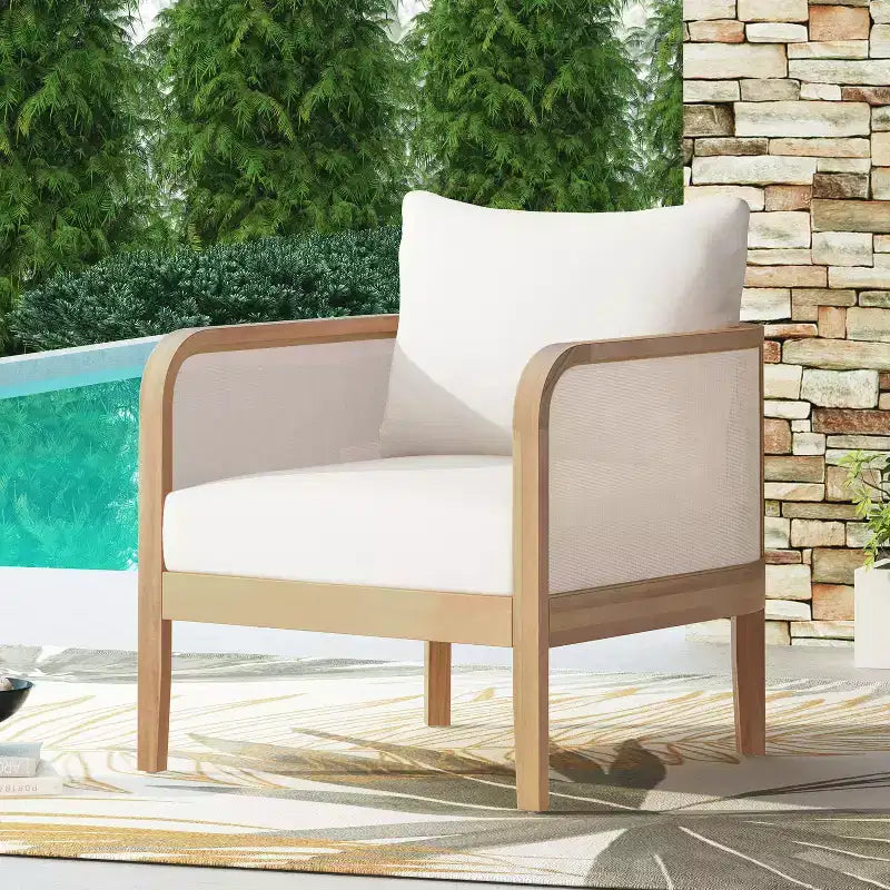 Okak Boho Poltrone da esterno imbottite, set da 1/2, sedie da conversazione in acacia per patio, veranda, giardino e cortile, capacità massima 180 kg
