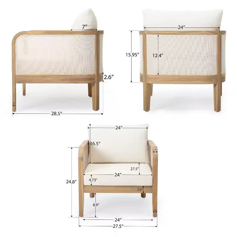 Okak Boho Poltrone da esterno imbottite, set da 1/2, sedie da conversazione in acacia per patio, veranda, giardino e cortile, capacità massima 180 kg