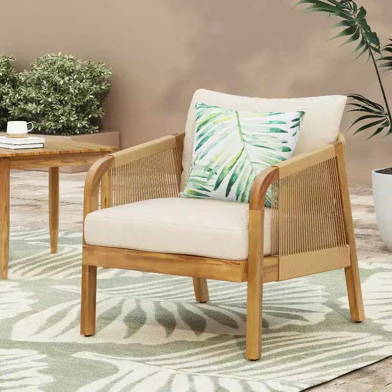 Okak Boho Acacia Patio Acent Chairs/Set di mobili da patio, sedie a sdraio in rattan intrecciato, set da 1/2/3, sedute da conversazione all'aperto per patio, max 272 kg