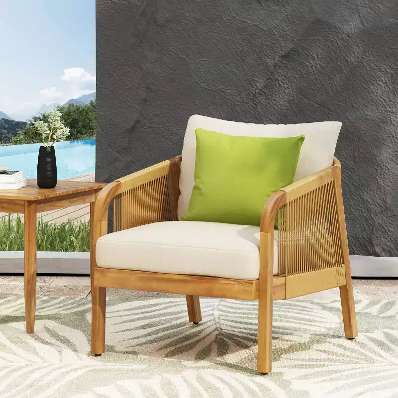 Okak Boho Acacia Patio Acent Chairs/Set di mobili da patio, sedie a sdraio in rattan intrecciato, set da 1/2/3, sedute da conversazione all'aperto per patio, max 272 kg