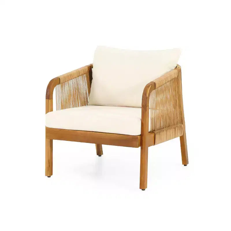 Okak Boho Acacia Patio Acent Chairs/Set di mobili da patio, sedie a sdraio in rattan intrecciato, set da 1/2/3, sedute da conversazione all'aperto per patio, max 272 kg
