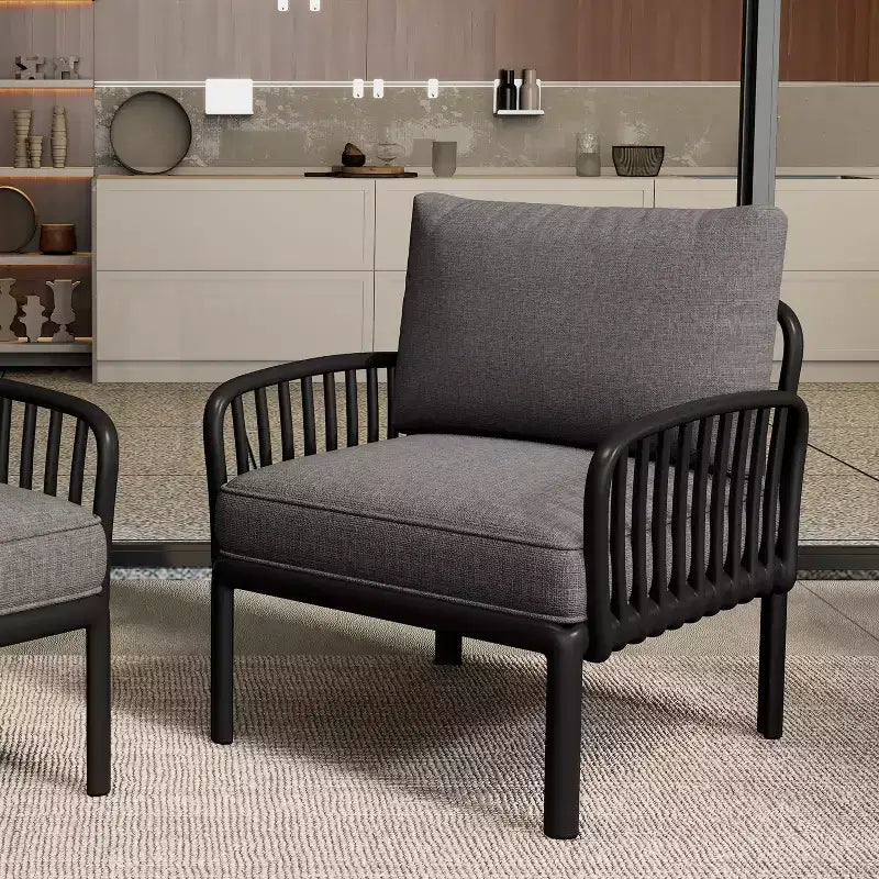 Okak Sedie da patio minimaliste Accent Sedie club in plastica resistenti ai raggi UV, set da 1/2, seduta impermeabile con cuscino spesso per il cortile, 180 kg di portata massima