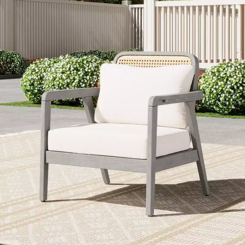 Poltrone da esterno Okak Boho Style Upholstered Club Chairs, set da 1/2, seduta da conversazione in acacia per patio, giardino e cortile, max 400 libbre