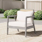 Poltrone da esterno Okak Boho Style Upholstered Club Chairs, set da 1/2, seduta da conversazione in acacia per patio, giardino e cortile, max 400 libbre