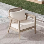 Poltrone da esterno Okak Boho Style Upholstered Club Chairs, set da 1/2, seduta da conversazione in acacia per patio, giardino e cortile, max 400 libbre