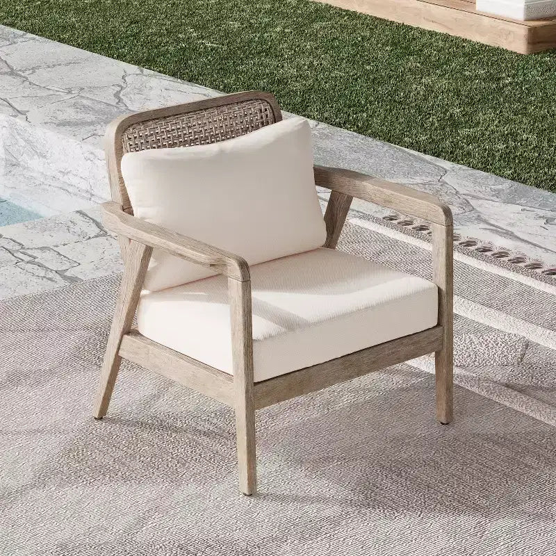Poltrone da esterno Okak Boho Style Upholstered Club Chairs, set da 1/2, seduta da conversazione in acacia per patio, giardino e cortile, max 400 libbre
