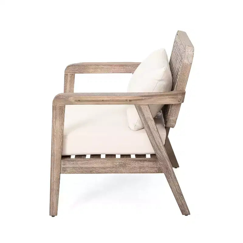 Poltrone da esterno Okak Boho Style Upholstered Club Chairs, set da 1/2, seduta da conversazione in acacia per patio, giardino e cortile, max 400 libbre