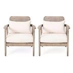Poltrone da esterno Okak Boho Style Upholstered Club Chairs, set da 1/2, seduta da conversazione in acacia per patio, giardino e cortile, max 400 libbre